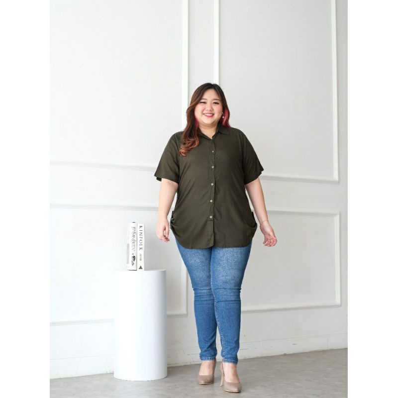 BASIC HEM KEMEJA WANITA LENGAN PENDEK BIG SIZE JUMBO BEST SELLER-4