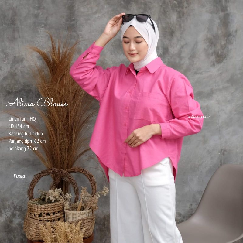 KEMEJA RAMI OVERSIZE LD±134cm -Alina Blouse //JF576