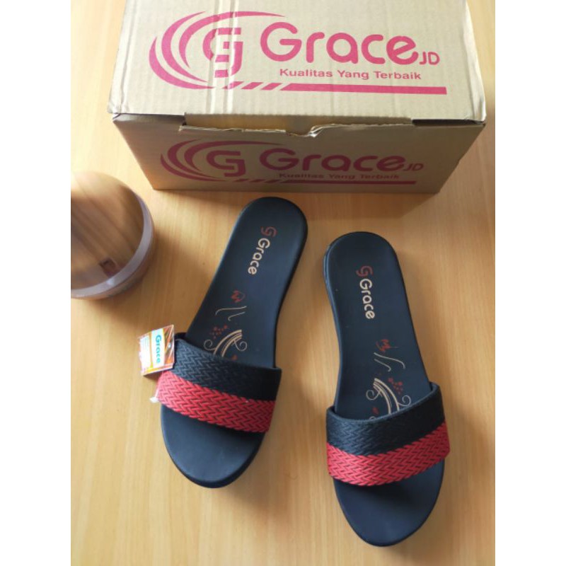 Sandal Grace (Rajut Selop) Merah-Hitam