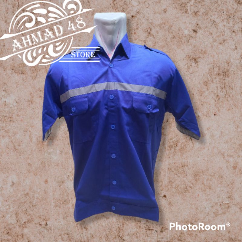 ATASAN BAJU WEARPACK/SAFETY/TAMBANG/PROYEK LENGAN PENDEK BIRU BINHUR