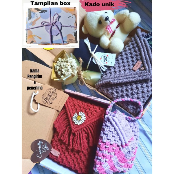 

HANDMADE GIFT |HAMPERS HANDMADE PRODUK | KADO UNIK CEWEK | HAMPERS HIJAB TAS SLING BAG | KADO ULTAH | HAMPERS IDUL FITRI | TAS RUMBAI