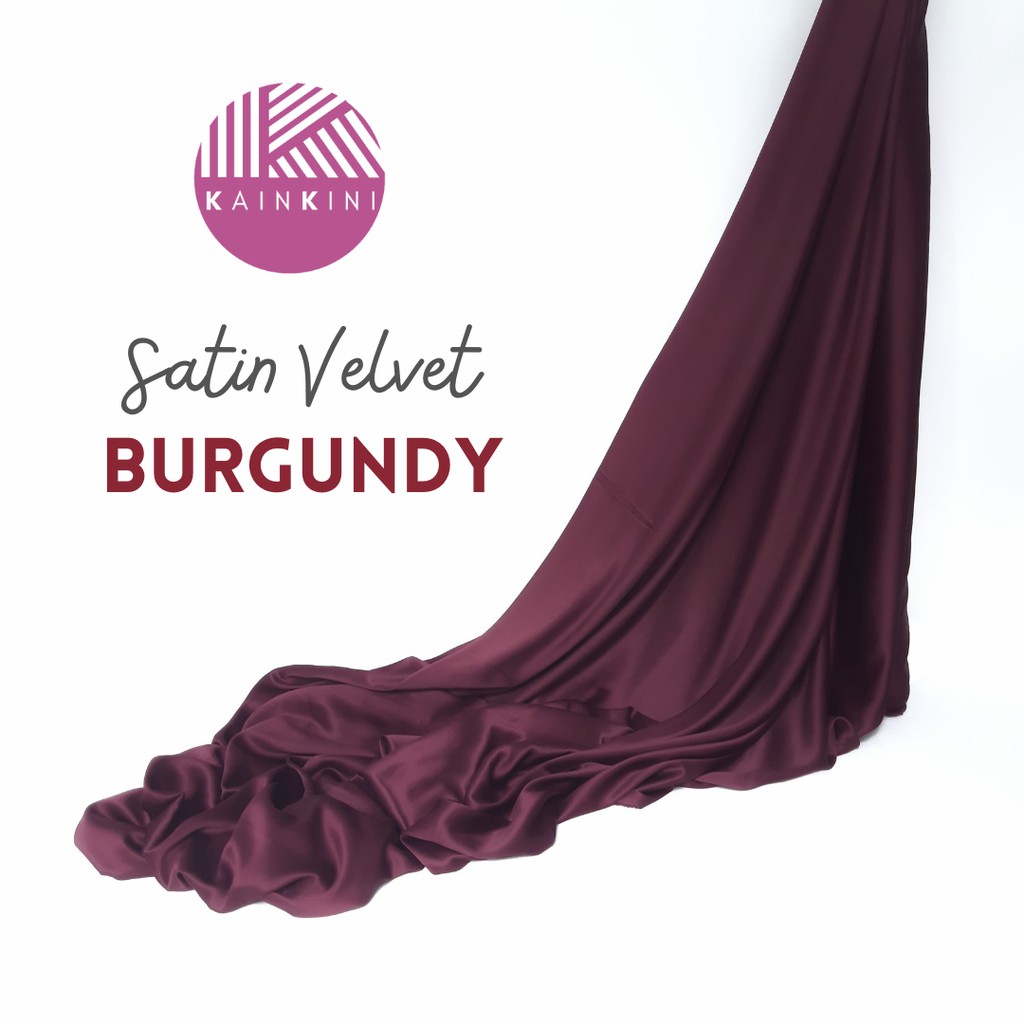 (½ Meter) Kain Satin Velvet Premium Grade A Sateen Kilap Doff Kainkini - Merah Burgundy ( Bahan Kebaya Hijab Gamis Seragam Bridesmaid Background Backdrop )