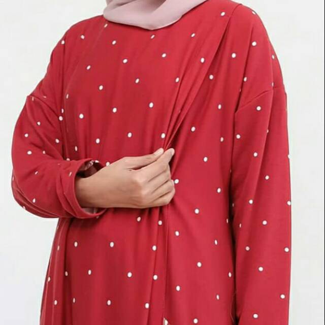 Baju Busui Gamis Menyusui bahan Baby Tery warna Merah Maroon