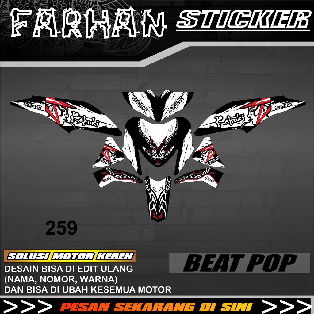 259 Decal Sticker Honda BEAT POP / Decal Kontes Motor BEAT POP Desain Kabuki
