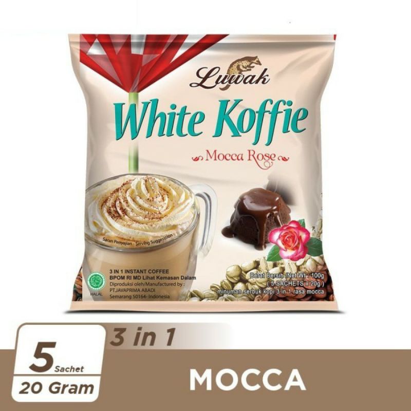 

Luwak White Coffe Rasa French Vanilla & Mocca Rose 5x20gr ( isi 5 sachet )