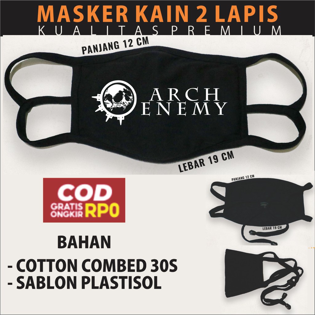 MASKER KAIN 2 LAPIS ARCH ENEMY, MASKER BAND ARCH ENEMY