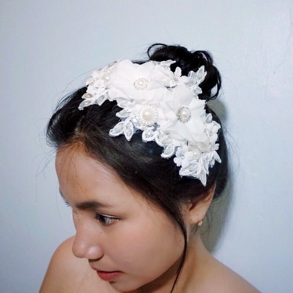 [BISA COD] HEADPIECE PENGANTIN HAIRPIECE AKSESORIS RAMBUT PUTIH HPM001