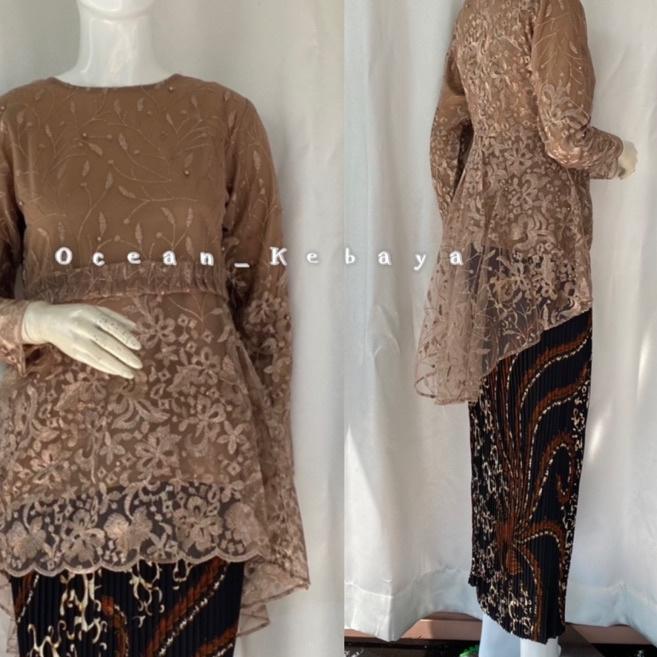kebaya wisuda/ stelan / kebaya modern/ ocean kebaya/ kebaya brokat tulle gotik rempel