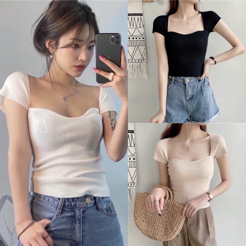 C286 • Lexie Knit Sexy Crop Top Import • Atasan french Fashion Wanita