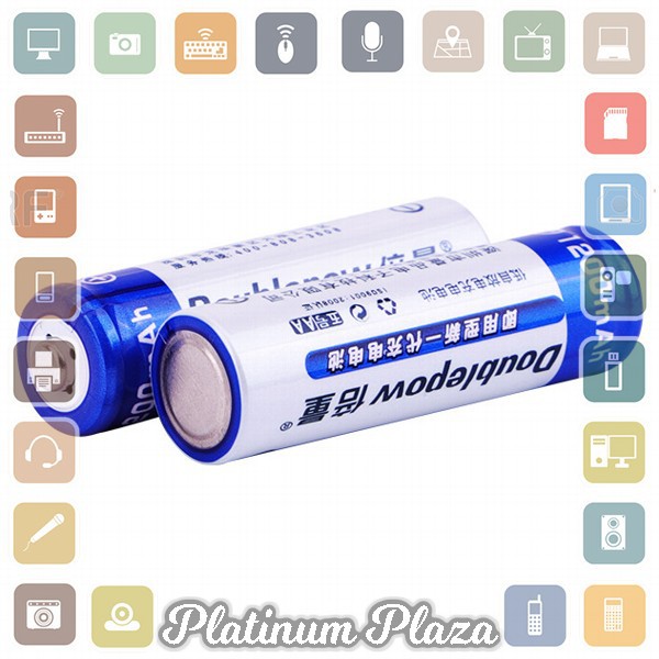 DOUBLEPOW Batu Baterai Alkaline AA Rechargeable 1200mAh 2 PCS`1EJZUZ-