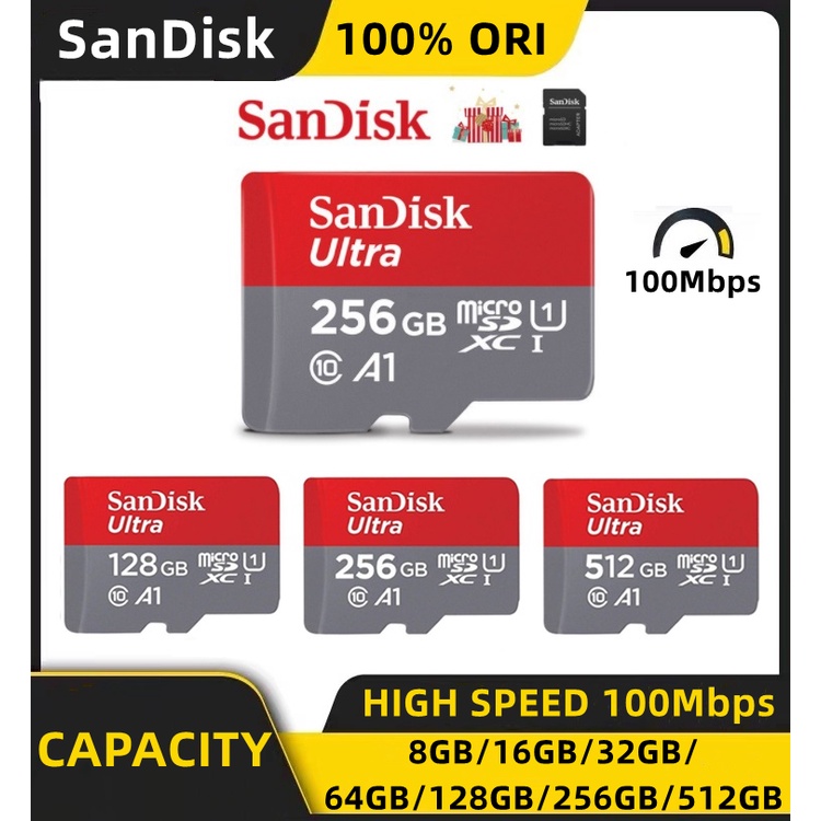 100% Original Memory card 8GB/16GB/32GB/64GB/128GB/256GB/512GB Transfer Up to 80Mbps/100Mbps/160Mbps/170Mbps Kartu Memori