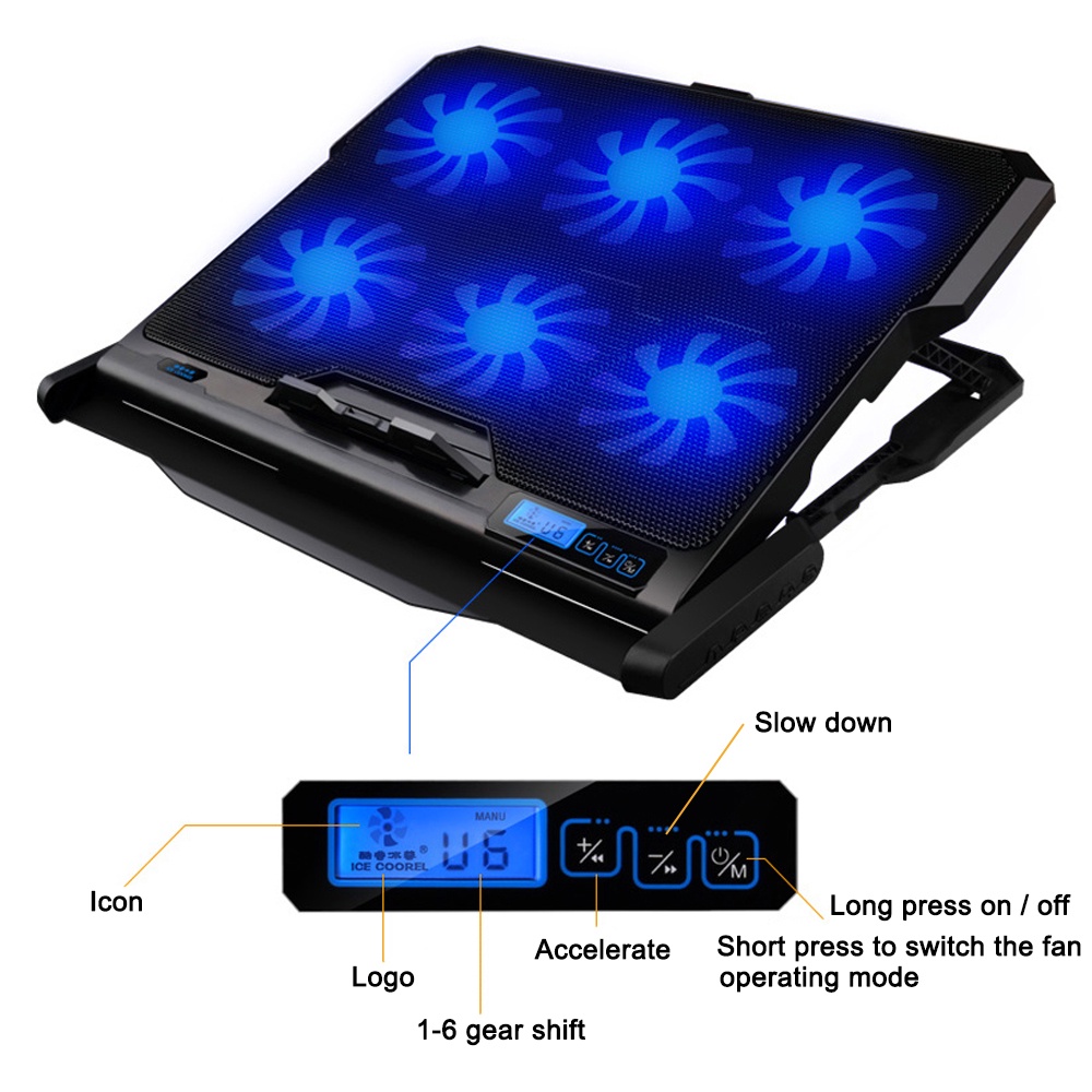 Cooling Pad Pendigin Laptop Notebook 6 Kipas 14.6 - 15.6 Inci Black