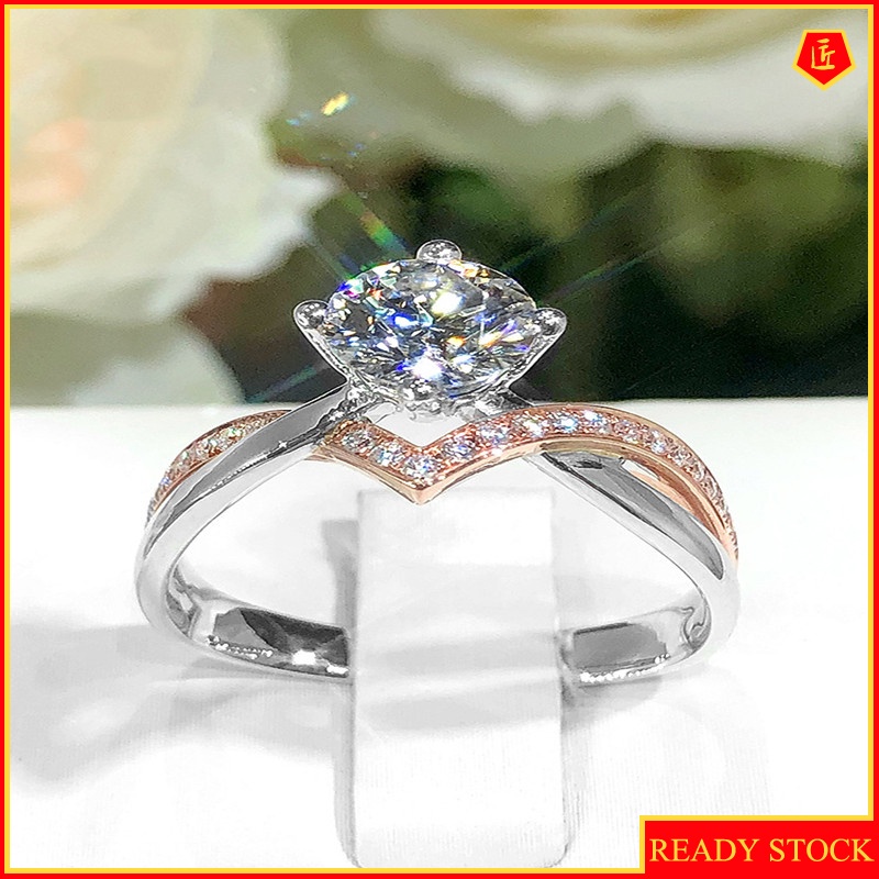 [Ready Stock]Creative V-Shaped Crown Ring Pt950 Rose Gold Moissanite