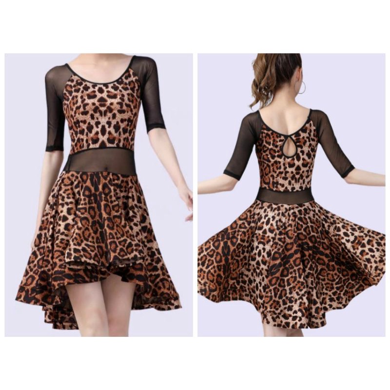 gaun macan line dance senam salsa women mini dress leopard rok