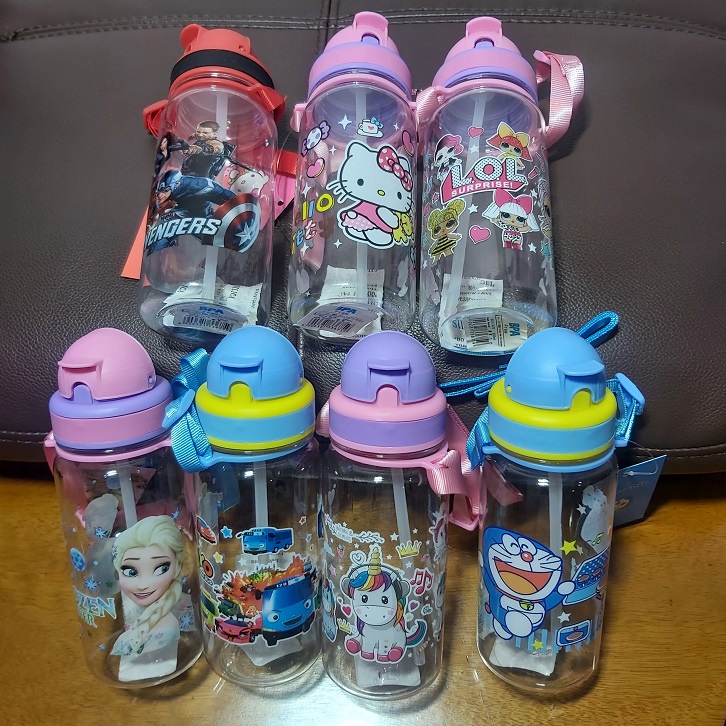 Botol Minum Anak Tali Motif Karakter Kartun Lucu Imut Tali Selempang Sedotan - Botol Minum Anak TK SD 350ML BPA Free