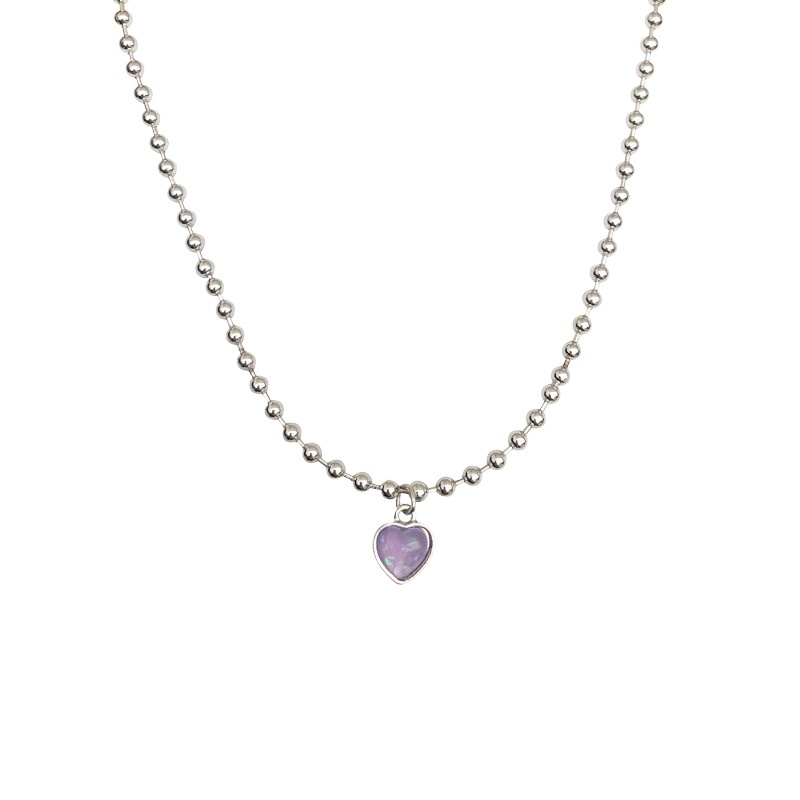 Gaya Korea niche desain purple heart kalung wanita fashion sederhana bola bead rantai trendi Keren H