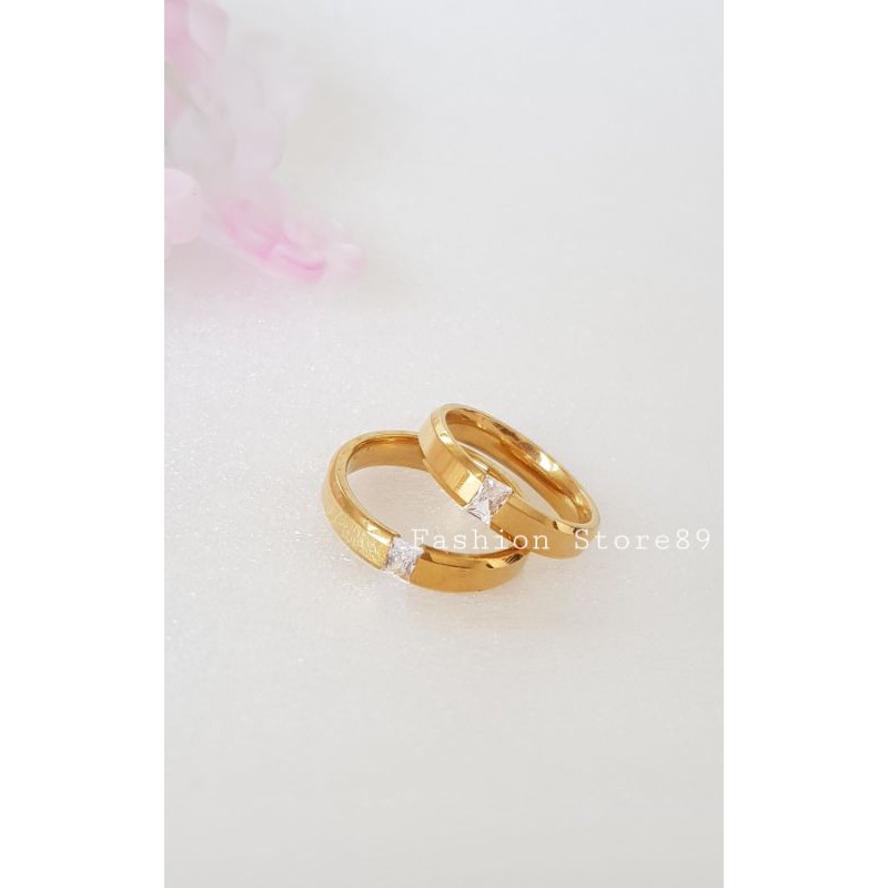 Cincin Pasangan Paling Laris cincin couple single titanium gold white black permata putih Antikarat
