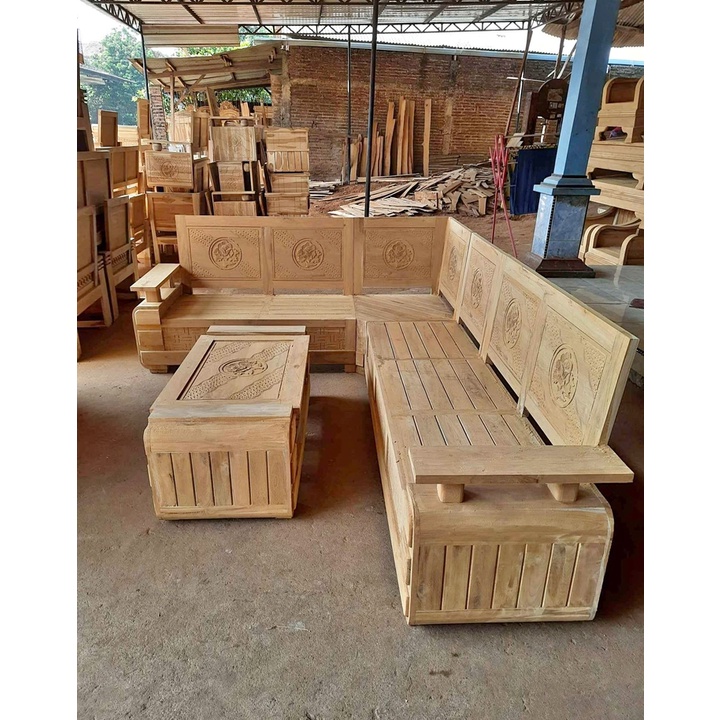 READY STOK Kursi sudut minimalis koper kayu jati mentahan kursi tamu minimalis jati asli meja kursi