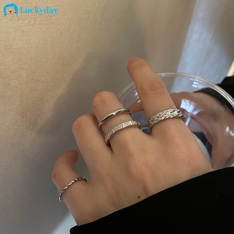 YEEZII 4pcs / Set Cincin Model Terbuka Dapat Disesuaikan Warna Silver Untuk Wanita