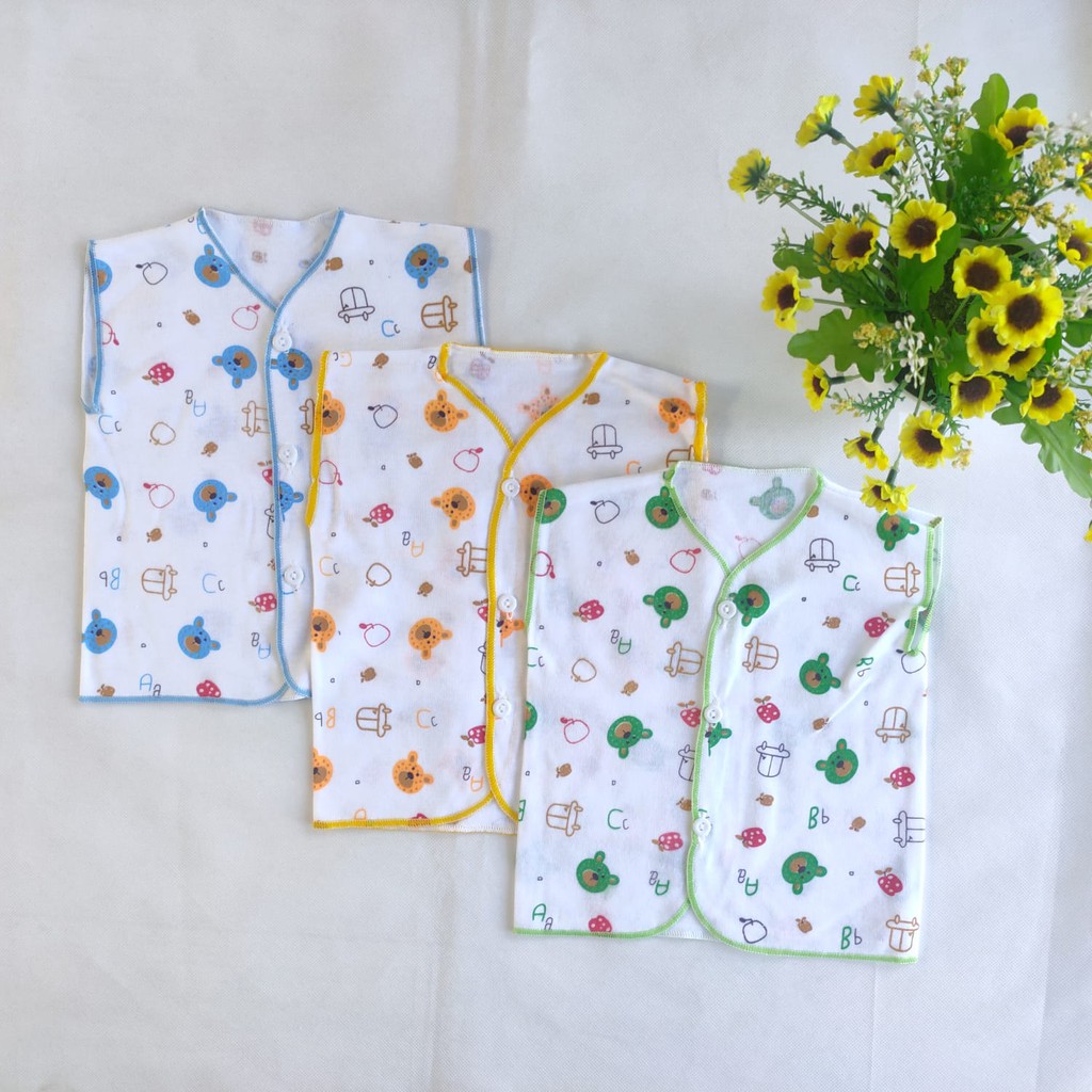 3 pcs Baju Atasan Bayi Lengan Kutung Putih Motif  Panda