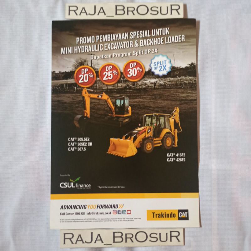 Poster brosur alat berat Trakindo Caterpillar CAT 307.5 Mini Hydraulic Excavator/Beko/Bego. CAT 426F