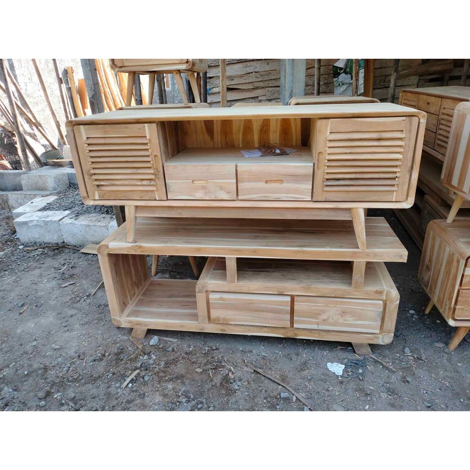 Buffet tv retro, meja tv minimalis jati mentahan