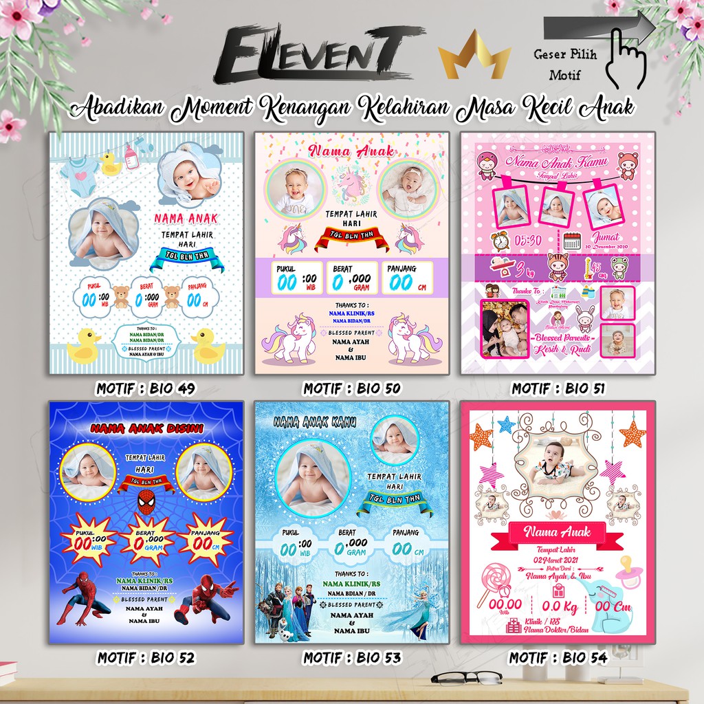 Miliki Softfile Biodata Bayi Data Kelahiran Anak Harga Terjangkau Banyak Pilihan 182 Motif Unik Tinggal Cetak Sendiri dengan data Desain bayi Newborn Baby untuk pajangan walldecor bingkai  pigura popup dllbisa Murah-49-54