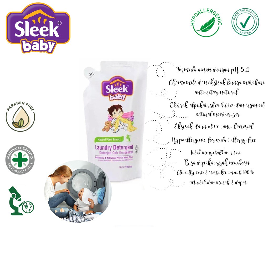 Sleek Baby Laundry Detergent Pouch 450ml 450 ml / Sleek Laundry Pouch 450ml / Sabun Pakaian Detergen Bayi