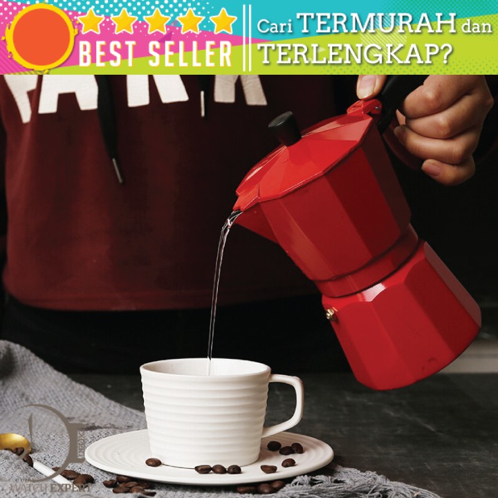 BAYAR DI TEMPAT Teko Stovetop Filter 150ml 3 Cups Espresso Coffee Maker Moka Pot - Merah