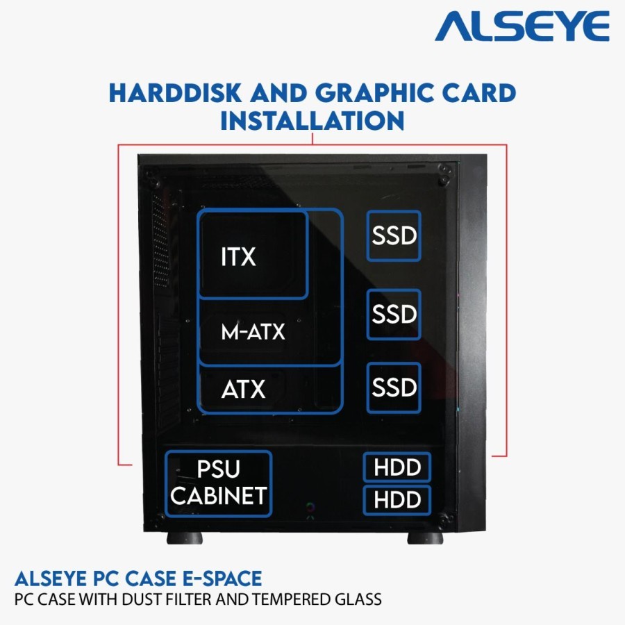 Alseye Casing Komputer E-Space include 2Fan RGB - PC Gaming