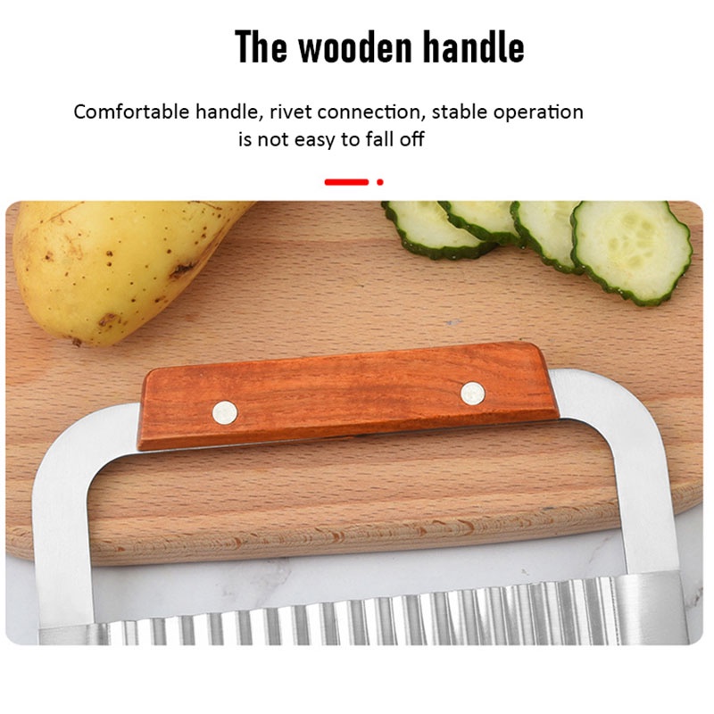 【Gagang Kayu】Pisau Gelombang Kentang/Pisau Zigzag Gerigi Kentang/Wave Slicer Knife/Potato Crinkle Cutter