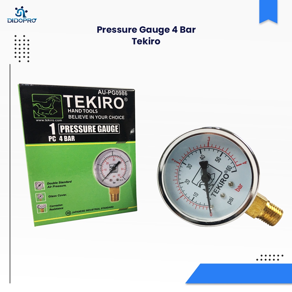 Manometer 4 Bar TEKIRO Pressure Gauge 4Bar 4kg Manometer 4Bar 4kg Mano Meter 4Bar Alat Ukur Tekanan Angin Mesin Uap Presure Gauge