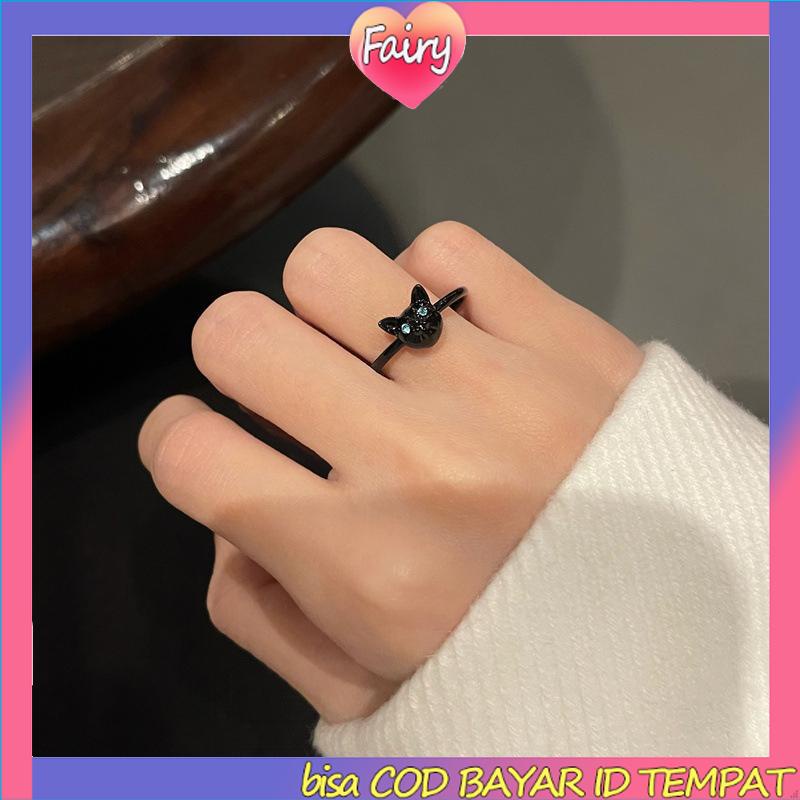 COD✨Cincin Jari Telunjuk Desain Kartun Kucing Hitam Untuk Wanita F