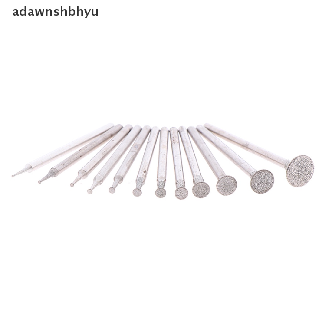 Adawnshbhyu 12Pcs Bor Diamond Grinding Head Bur 2.3mm Batu Giok Ukir Poles Engrave Tool