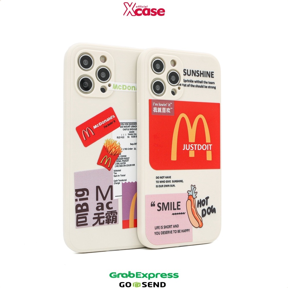 Casing iPhone 7 8 SE 7+ 8+ X XR XS 11 12 13 MINI PRO MAX - MCD Mcdonalds French Fries &amp; Hot Dog Edge Square Full Lens Cover For