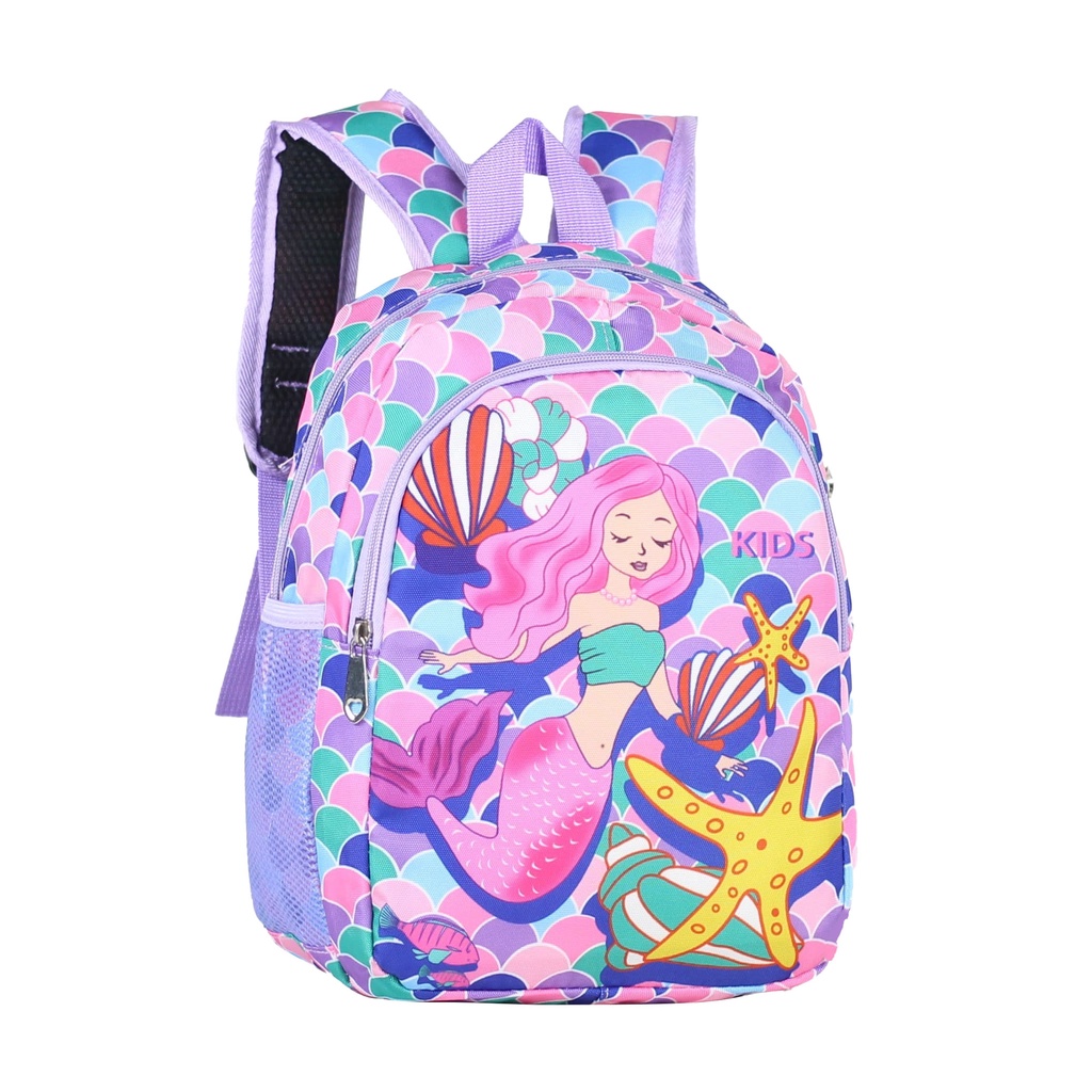 Tas Anak Import Gendong Perempuan Ransel Anak Karakter Mermaid Ungu Cantik Fashionable Backpack Lucu