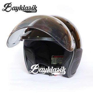 Helm Bogo Bayklasik Hitam SK Hitam Kaca Cembung Kulit 