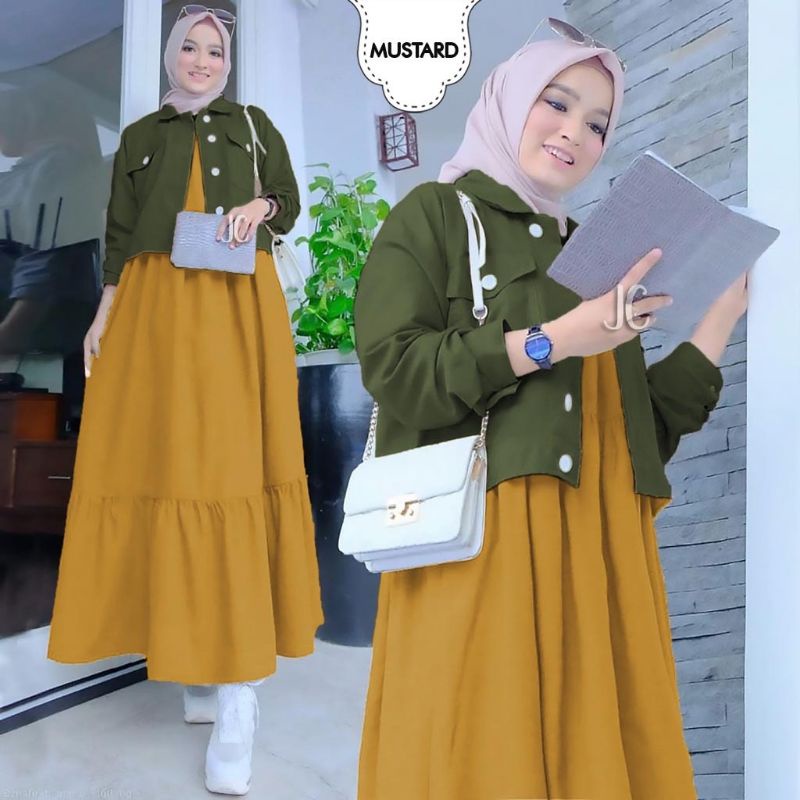 SET MAXY AYUNDA 2IN1, MOSCREPE, GAMIS HIJAB MUSLIM, DRESS MAXY, SETELAN