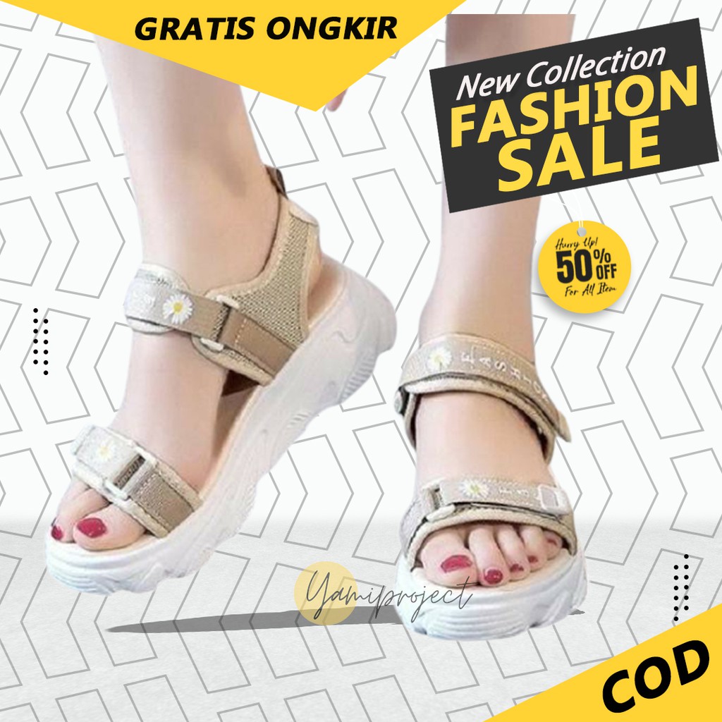 Sandal Gunung Wanita Korea Sandal Gunung Cewek Casual 2 Tali Strap FLOWER YM 828
