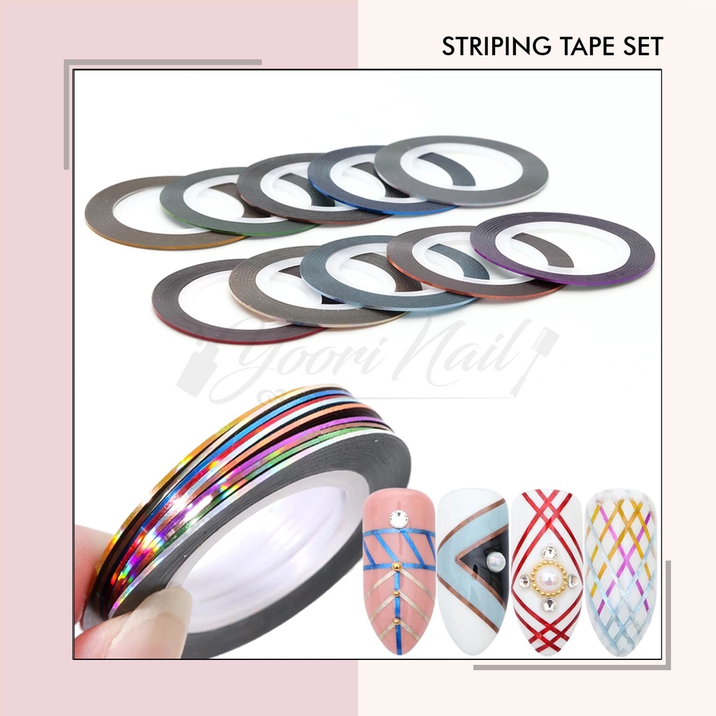 Striping tape set 3pcs stripping tape sticker kuku stiker nail art stripe