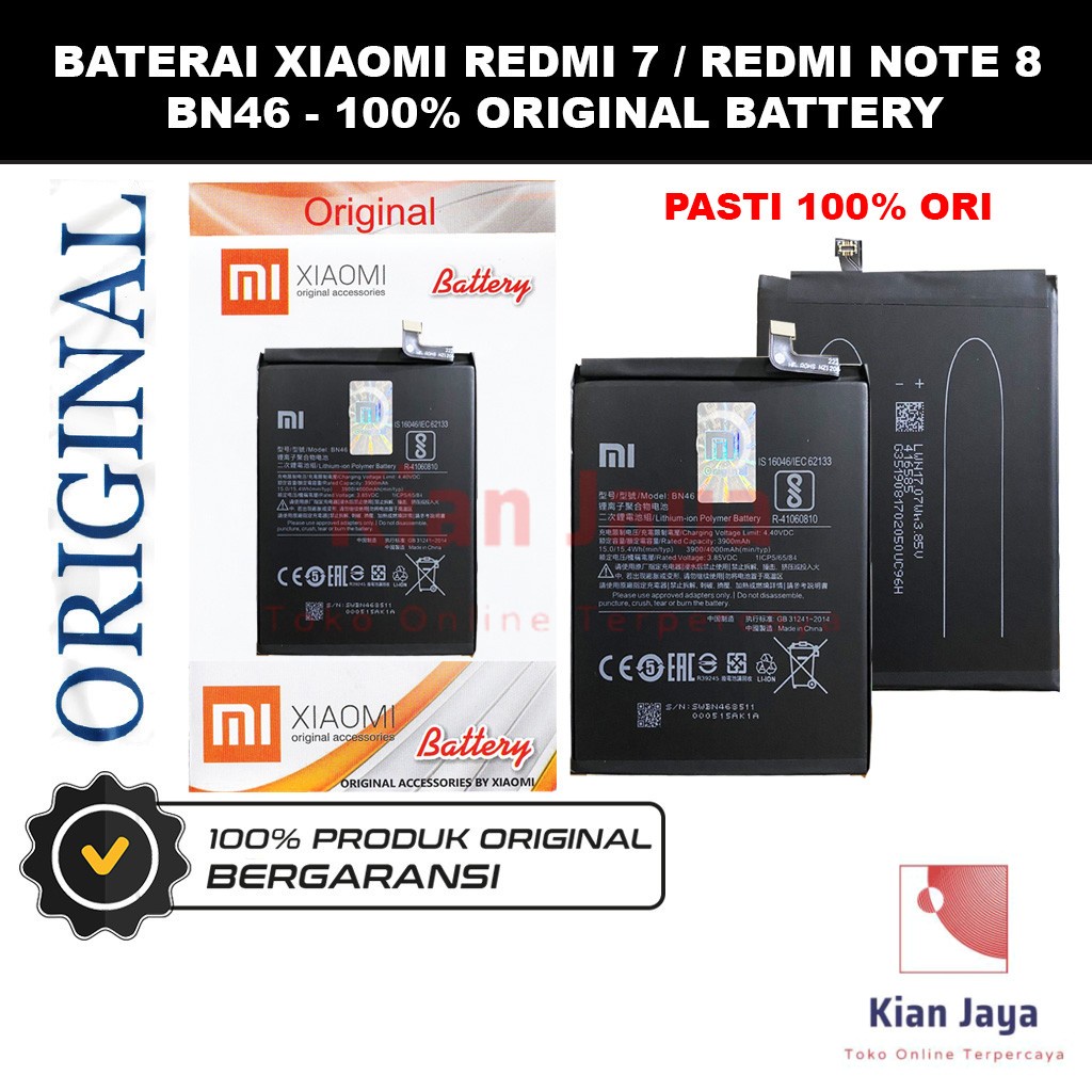 [Garansi 100% Ori] Baterai Xiaomi Redmi 7 / Redmi Note 8 / BN46 Batre Batrai Battery Hp Xiao Mi BN 46 Original