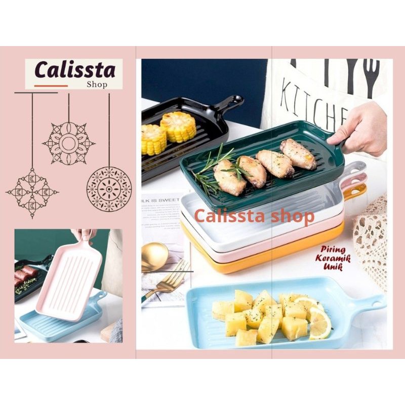 Piring keramik grill/grill pan/keramik unik/piring makan unik persegi panjang