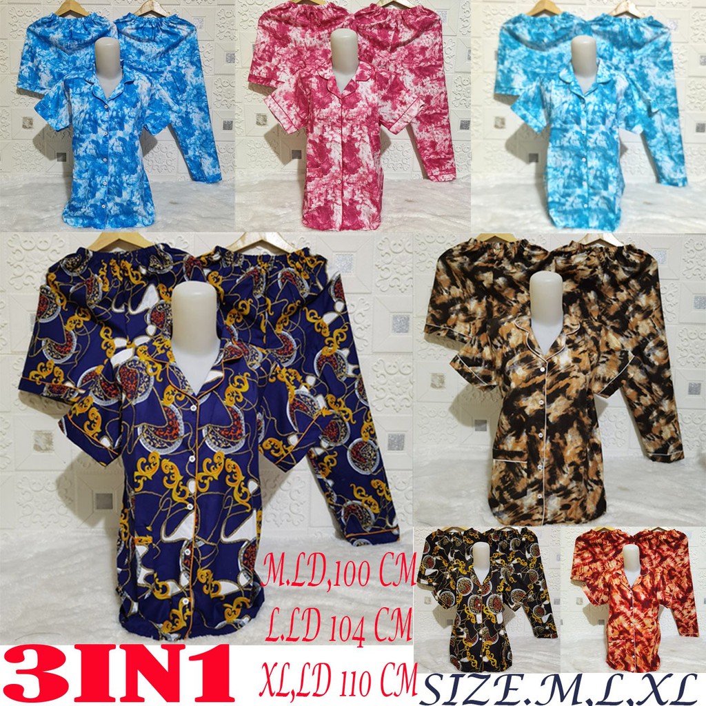 ISANNY PIYAMA SET 3IN1 SIZE.M,L,XL BATIK SULTAN/TIE DIE/REAL PICT/READY STOK