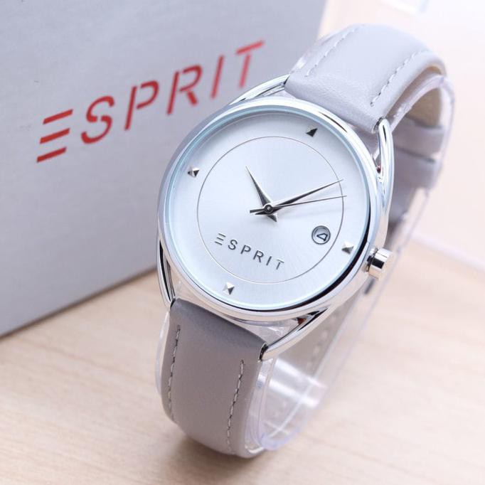 jam tangan ESPRIT WANITA SILVER PLAT PUTIH TALI KULIT