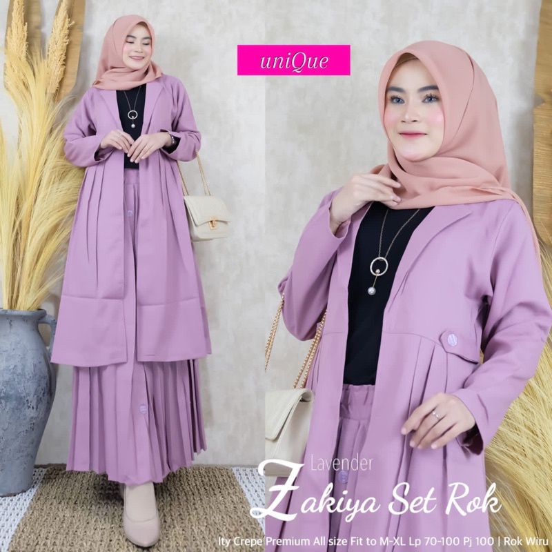 one Set + Rok Tunik Wanita  (Zakiya Set rok) Muslim Jumbo Bahan Itty Crepe Terbaru