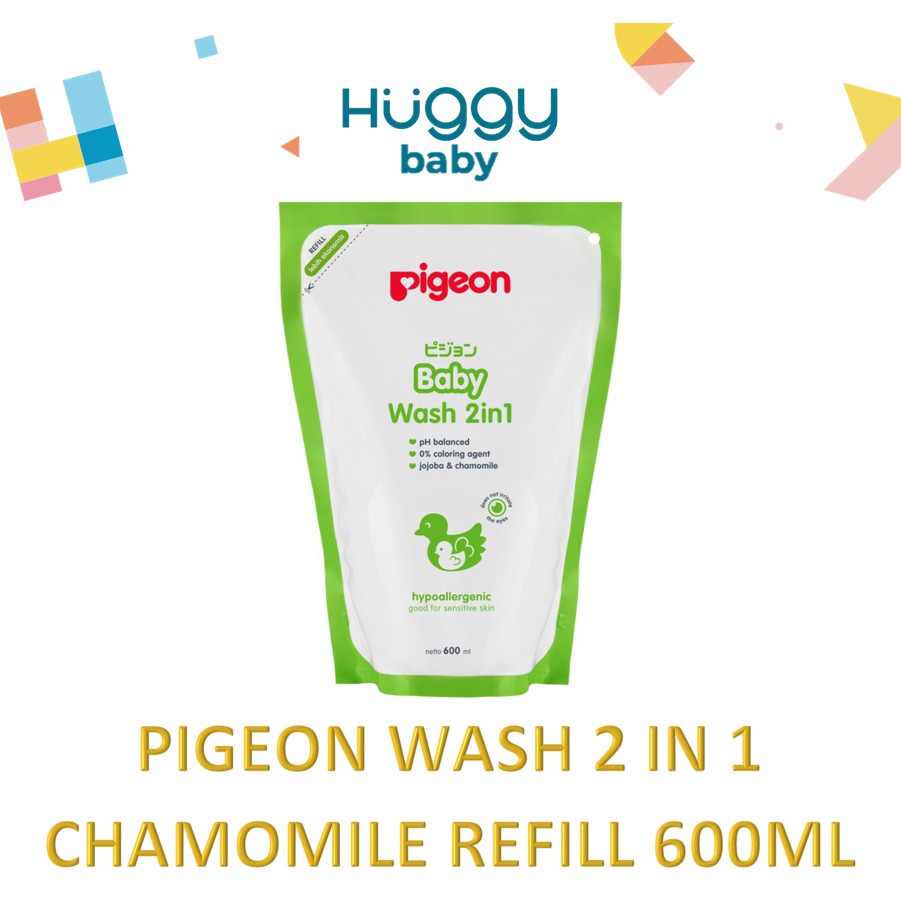 PIGEON Baby Wash 2 in 1 Chamomile 600ml REFILL Shampoo Sabun Bayi