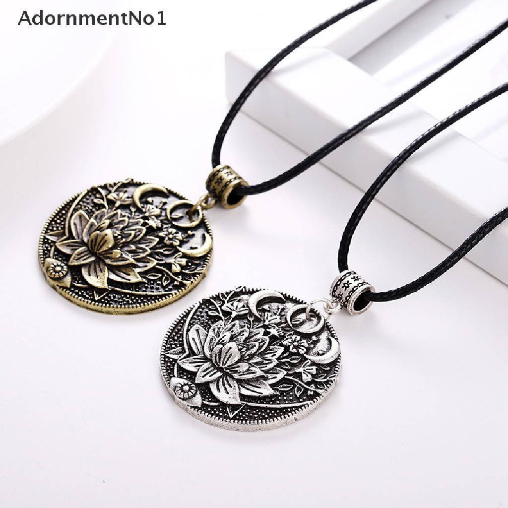 (AdornmentNo1) Kalung Rantai Choker Vintage Liontin Bunga Teratai + Bulan Sabit Bahan Alloy Untuk Pria / Wanita