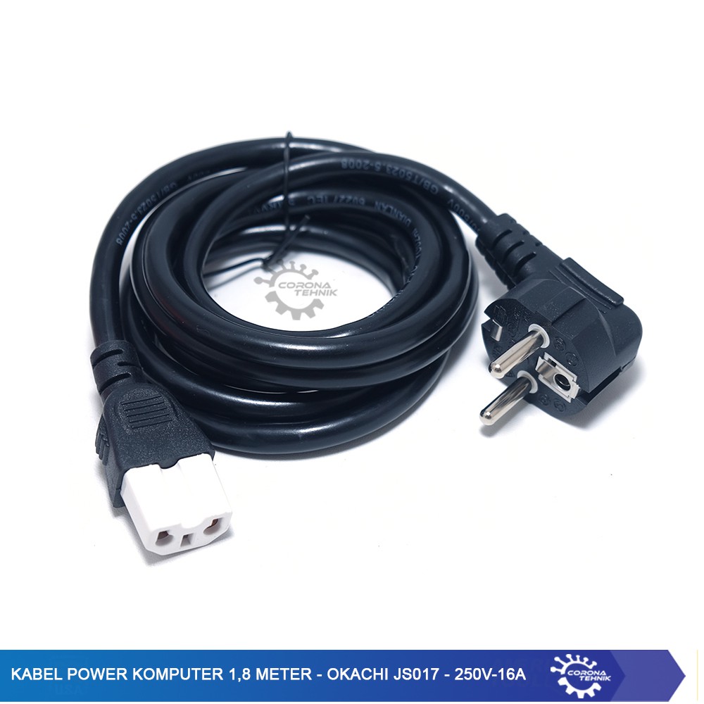 Okachi JS017 - 250V-16A Kabel Power Komputer 1,8 Meter