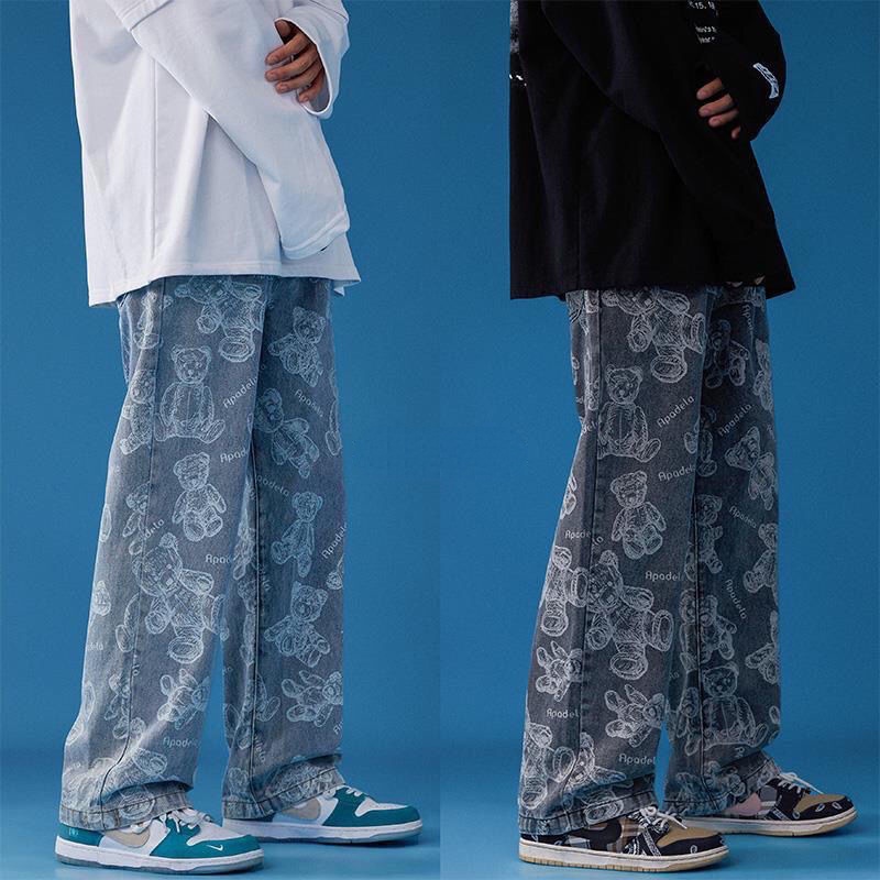 Jeans Hip Hop Pria Sablon Beruang