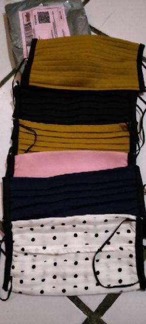 Masker Kain 2ply Bahan Plisket Bisa Selip Tisu